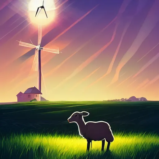 Image similar to a black - headed sheep in a wheat field in front of a windmill photoshop filter cutout vector, behance hd by jesper ejsing, by rhads, makoto shinkai and lois van baarle, ilya kuvshinov, rossdraws global illumination