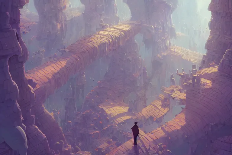 Image similar to a strange, fantastical dreamscape | | key visual, solid shapes, children's book illustration, digital painting by jakub gazmercik, makoto shinkai, max masnyy, jakub gazmercik, beeple, patrick faulwetter, heavenlydaemonic, and mc escher, surrealism, trending on artstation