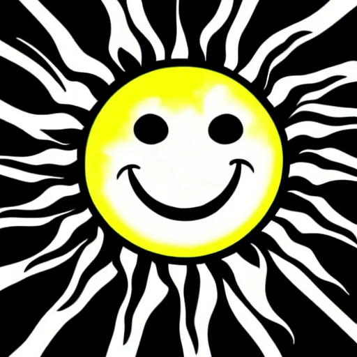 Image similar to a sun cute sun smiling with one tooth in color scheme black and blue