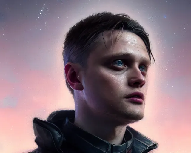 Image similar to highly detailed portrait of michael pitt as an android, in detroit : become human, stephen bliss, unreal engine, fantasy art by greg rutkowski, loish, rhads, ferdinand knab, makoto shinkai and lois van baarle, ilya kuvshinov, rossdraws, tom bagshaw, global illumination, radiant light, detailed and intricate environment