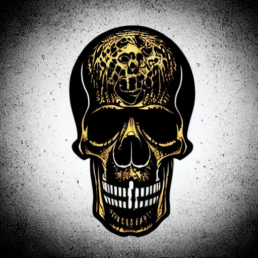 Image similar to death metal themed skull shaped microphone vector logo for a record label, dark, horrorcore, grunge, golden ratio