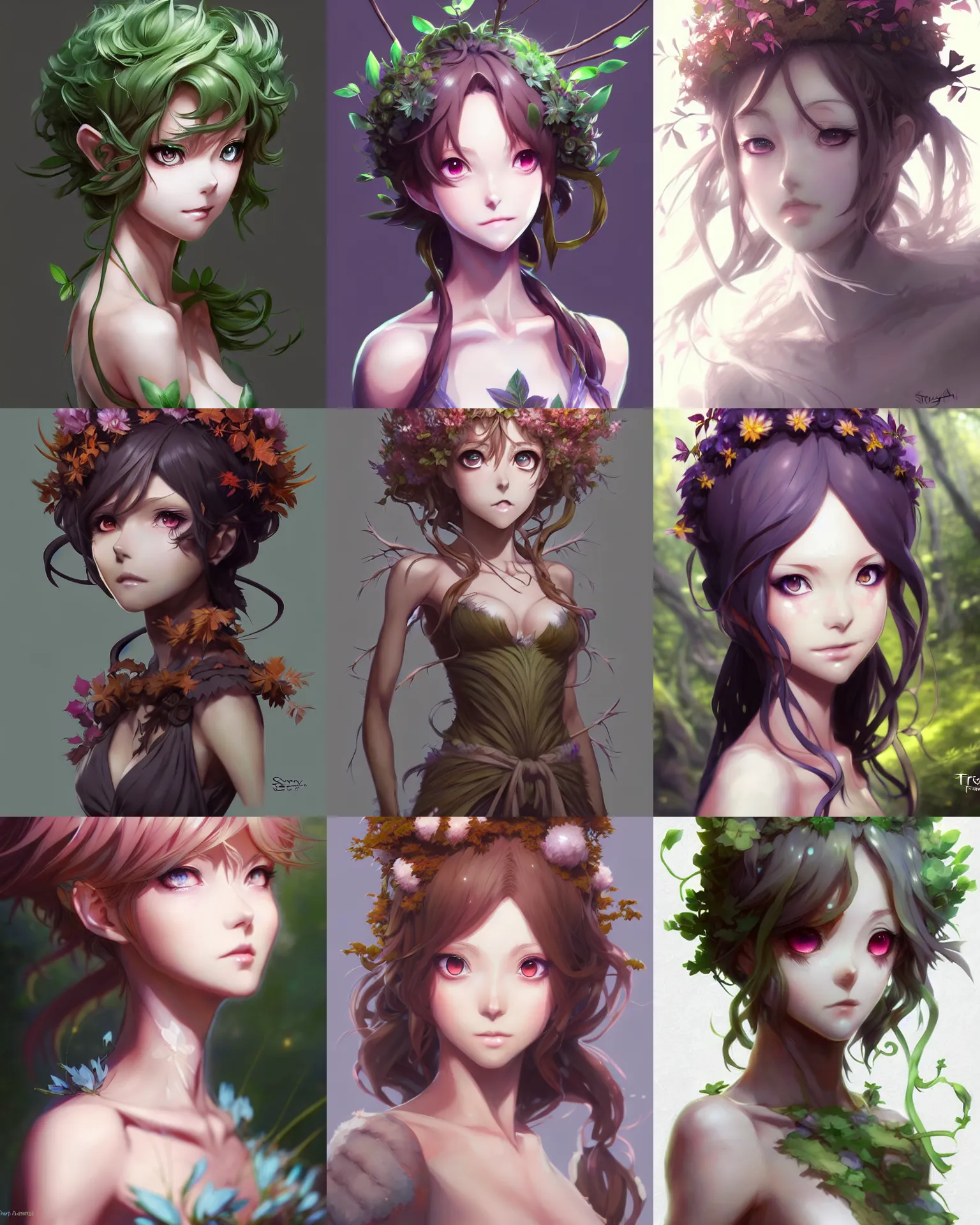 Image similar to character concept art of an anime dryad | | cute - fine - face, pretty face, key visual, realistic shaded perfect face, fine details by stanley artgerm lau, wlop, rossdraws, james jean, andrei riabovitchev, marc simonetti, and sakimichan, tranding on artstation