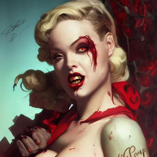 Image similar to pinup zombie from doom eternal, painted by stanley lau and gil elvgren, painted by greg rutkowski, painted by stanley, artgerm, masterpiece, digital art, trending on arts