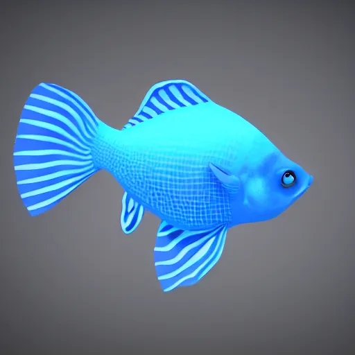 Image similar to 3D render of a cute tropical fish in an aquarium on a dark blue background, digital art