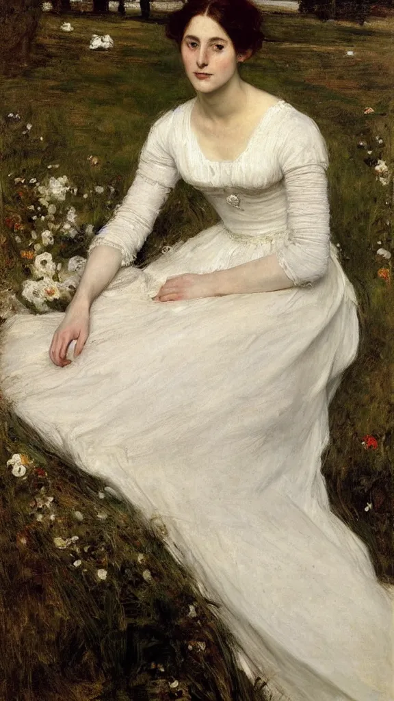 Prompt: portrait of a woman in a white dress, Ophelia , painted by John Everett Millais, full length photo.