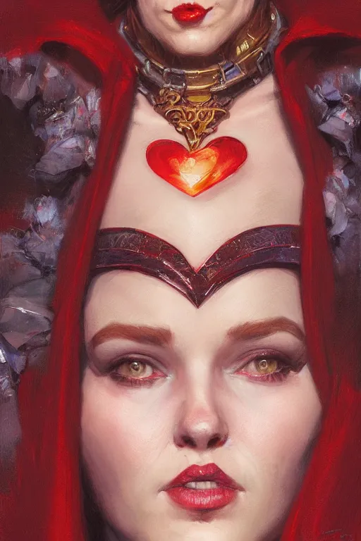 Prompt: Queen of Hearts, closeup character portrait art by Donato Giancola, Craig Mullins, digital art, trending on artstation