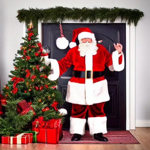 Image similar to santa claus arriving at a house but everyone is in the room