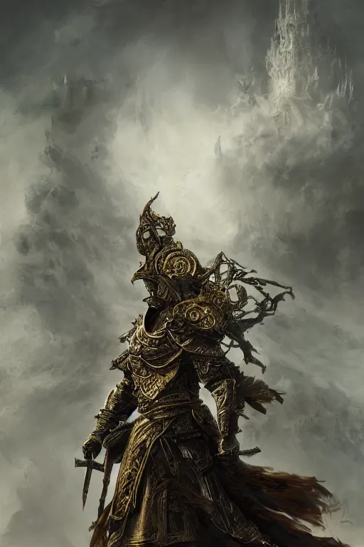 Prompt: portrait of a God made of clouds, Dark Souls 3 themed, in style of Ruan Jia, insanely detailed and intricate, golden ratio, elegant, ornate, luxury, elite, matte painting, cinematic, cgsociety, James jean, Brian froud, ross tran, Laputa