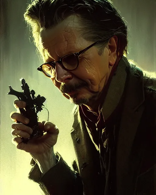 Image similar to gary oldman as a mysterious character, pulp character portrait, ultra realistic, concept art, intricate details, highly detailed by greg rutkowski, gaston bussiere, craig mullins, simon bisley