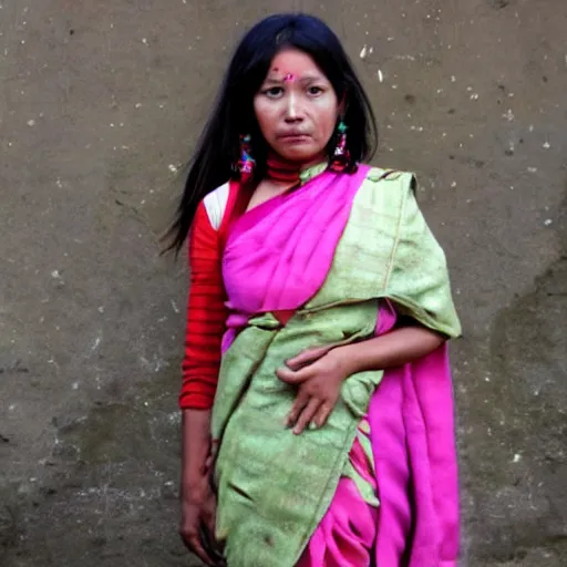Image similar to a nepali woman, wearing sari, anime style