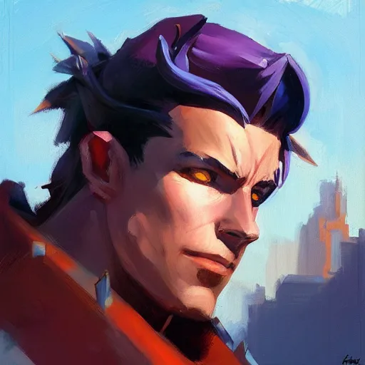 Image similar to Greg Manchess portrait painting of Gambit as Overwatch character, medium shot, asymmetrical, profile picture, Organic Painting, sunny day, Matte Painting, bold shapes, hard edges, street art, trending on artstation, by Huang Guangjian and Gil Elvgren and Sachin Teng