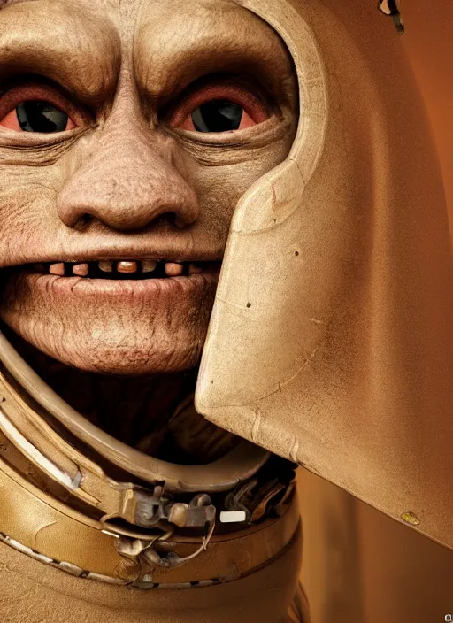 Image similar to closeup portrait of a medieval goblin wearing a spacesuit on mars, depth of field, zeiss lens, detailed, symmetrical, centered, fashion photoshoot, by annie leibovitz and steve mccurry, david lazar, jimmy nelsson, breathtaking, 8 k resolution, extremely detailed, beautiful, establishing shot, artistic, hyperrealistic, beautiful face, octane render