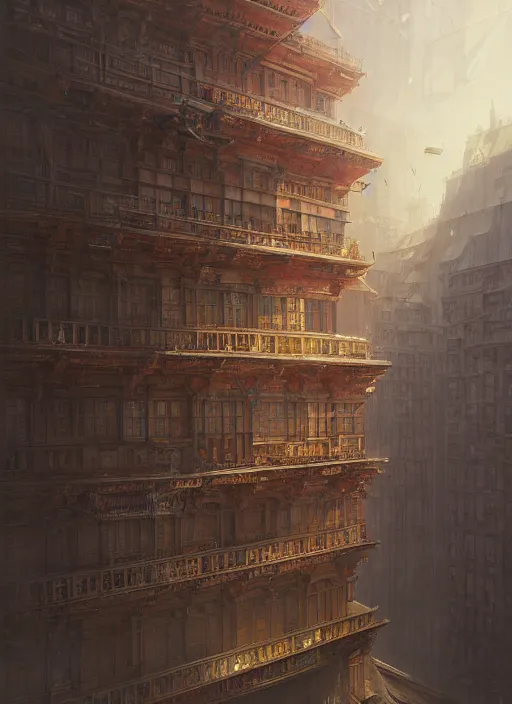 Prompt: a building with a very complicated architecture by mikyoung kim, very detailed, intricate details, complimentary colors, perfect lighting, perfect composition, aesthetic, masterpiece, award winning, artstation, darek zabrocki, greg rutkowski, artgerm, 4 k