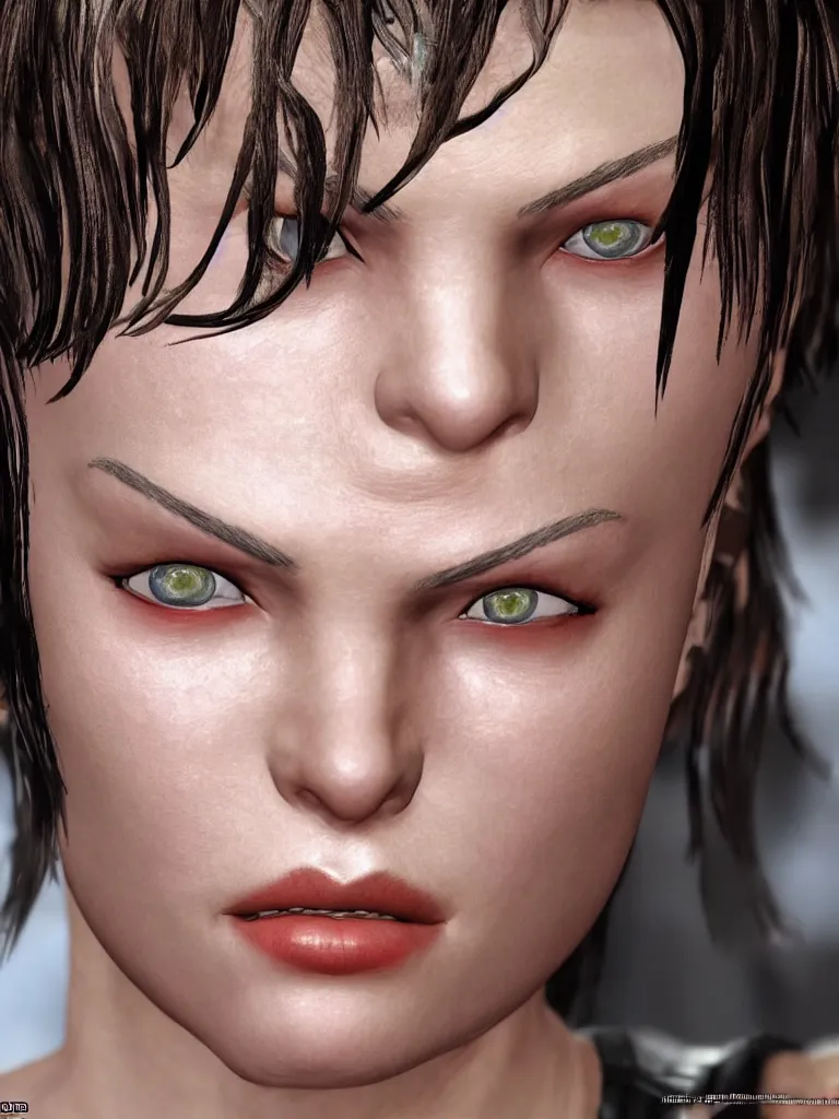 Image similar to Mila Jovovich face close up in Tekken style