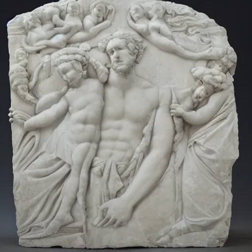 Image similar to base relief of gigachad, marble