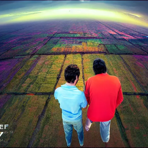 Image similar to a couple in the morning having hard time before the first coffee, in the style of jeff koontz, drone view, artistic, 8 k, colourful, scifi 2 0 8 6