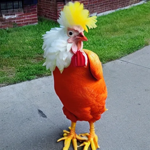 Image similar to chicken dressed as an inmate