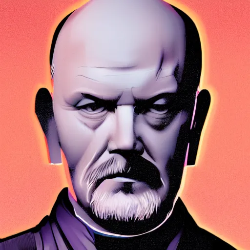 Image similar to cyberpunk vladimir lenin as the leader of a futuristic communist society, cybernetics, sharp lines, digital, artstation, colored in