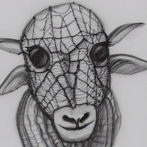 Prompt: transparent sheep in spiderweb clothes. fusion between lamb and cobweb, pencil sketch, concept art