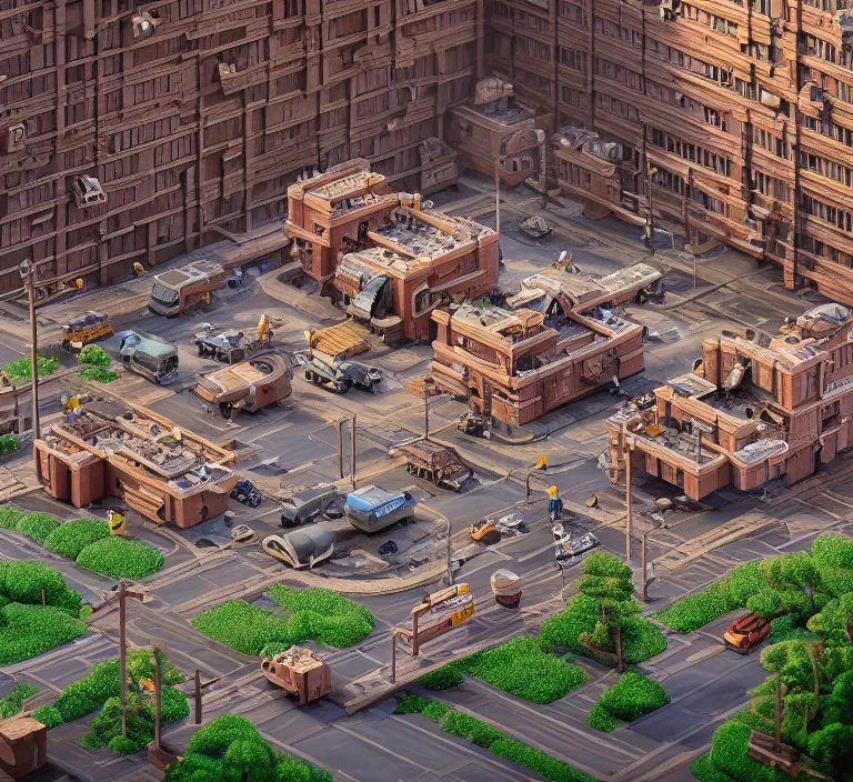 Image similar to hyperrealism photography hyperrealism concept art of highly detailed beavers builders that building highly detailed futuristic city with bricks by wes anderson and hasui kawase and scott listfield sci - fi style hyperrealism rendered in blender and octane render