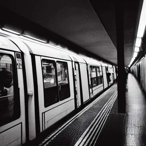 Image similar to paris metro 1980s, XF IQ4, 150MP, 50mm, F1.4, ISO 200, 1/160s, natural light