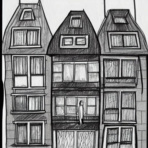 Image similar to a drawing of a house with a lot of windows, a child's drawing by mattias adolfsson, behance contest winner, hypermodernism, photoillustration, 1 9 9 0 s, concept art