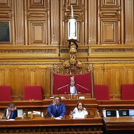 Image similar to the devil in the spanish congress of deputies at the speaker's lectern