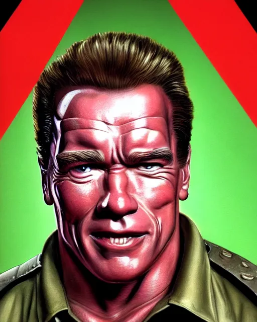 Image similar to arnold schwarzenegger as garbage pail kid, hyper realism, fine details, concept art, digital art, deviantart artstation, very sharp,