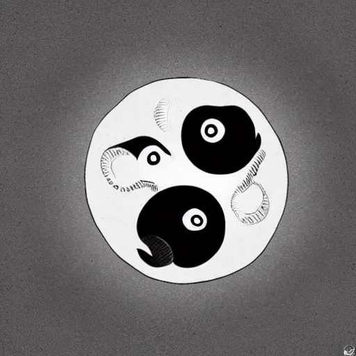 Image similar to yin Yang sea creatures as old black and white vintage cartoons