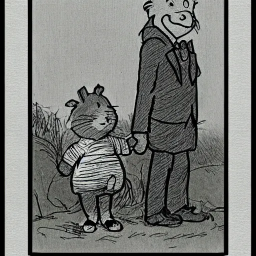 Prompt: portrait of calvin and hobbs, detailed, by beatrix potter