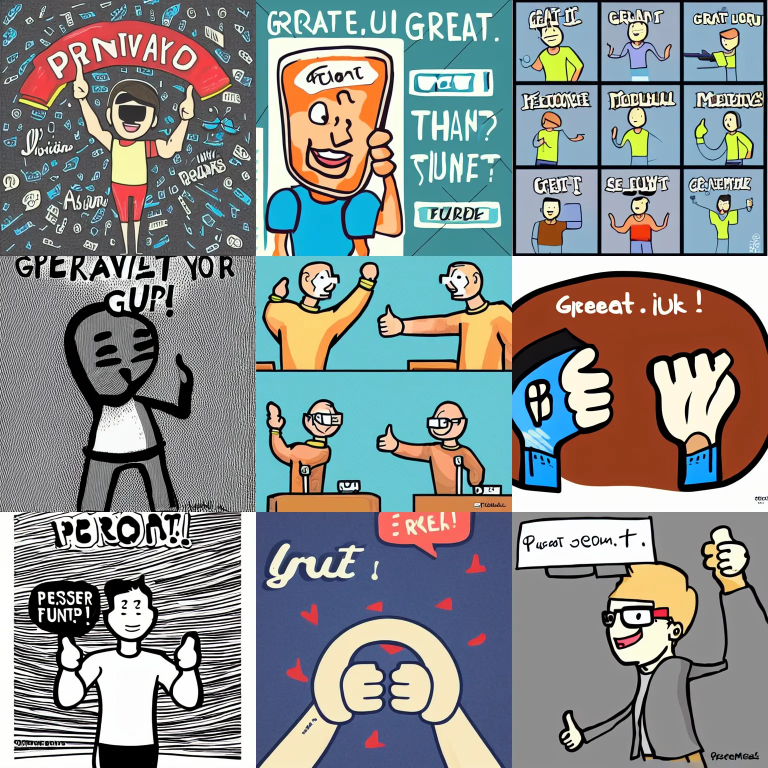 Prompt: great job!, thumbs up, person, motivational, cartoon, digital illustration