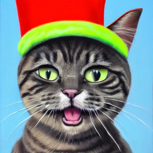 Prompt: photorealistic painting of the Cat in the Hat