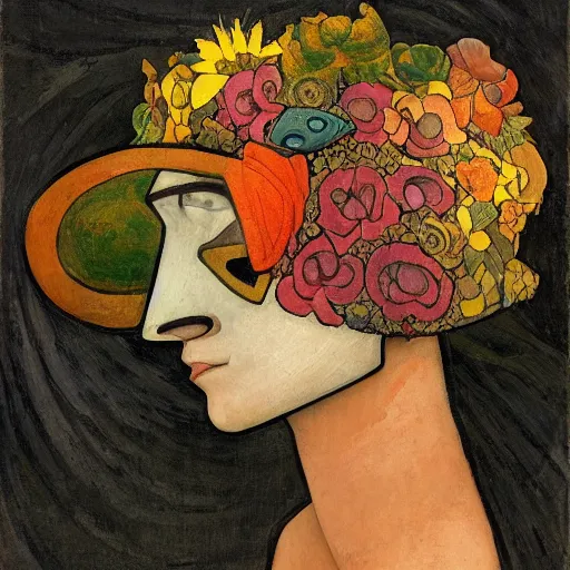 Image similar to head of a beautiful boy wearing a mask made of flowers, by diego rivera and john watkiss and annie swynnerton, art deco shaman, stylized flowers, art brut, symbolist, dramatic cinematic lighting, god rays, iridescent beetles, clean crisp graphics, smooth sharp focus, extremely detailed