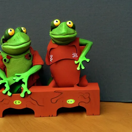 Prompt: frog and toad play house of puppets by metallica