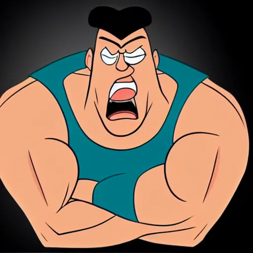 Image similar to angry muscular man in disney animation style