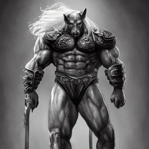 Image similar to a herculean anthropomorphized horse with a magnificently muscular physique wearing a tight leather armor while protecting a facility, long white mane, equine, anthro art, furaffinity, highly detailed, digital painting, artstation, sharp focus, concept art, illustration, art by artgerm, greg rutkowski, wlop