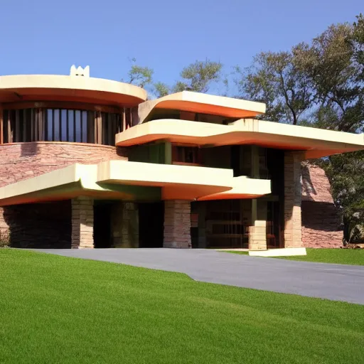 Prompt: 4K uhd photo of house designed by Frank Lloyd Wright