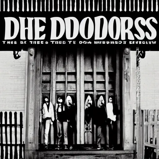 Prompt: the doors self titled album cover but the people have been replaced by minions