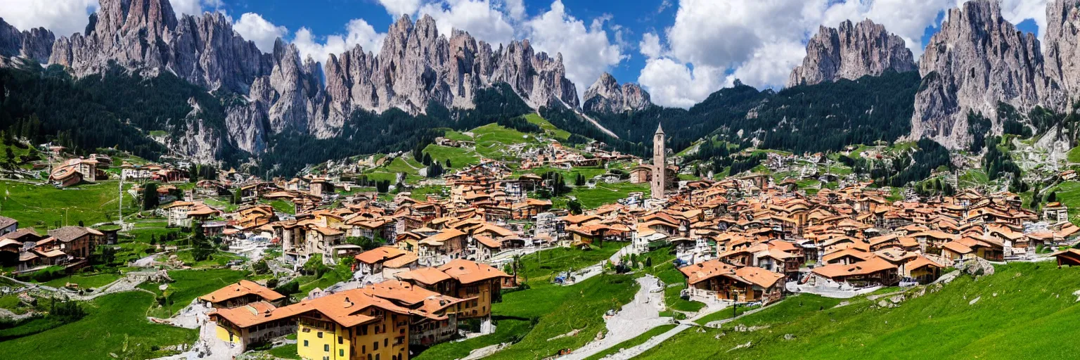 Image similar to an italian town in the dolomites mountains