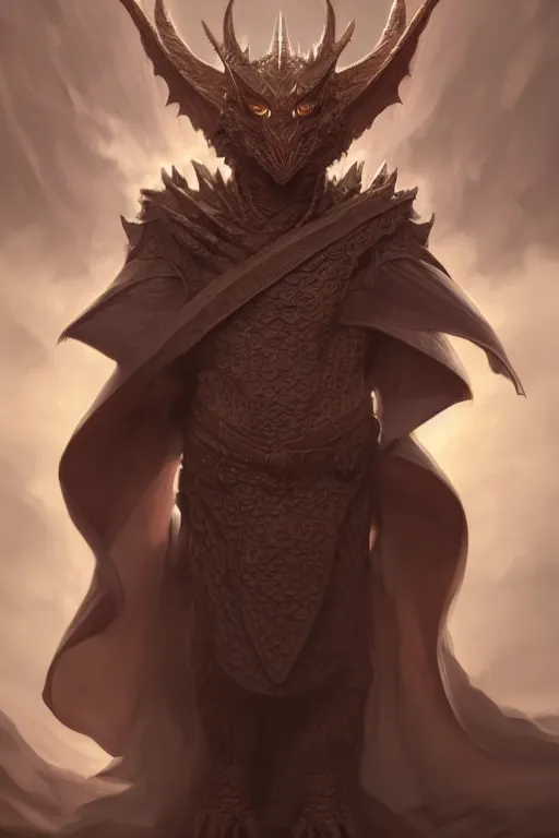 Image similar to human with a dragon face, wearing simple robes, highly detailed, d & d, fantasy, highly detailed, digital painting, trending on artstation, concept art, sharp focus, illustration, global illumination, shaded, art by artgerm and greg rutkowski and fuji choko and viktoria gavrilenko and hoang lap