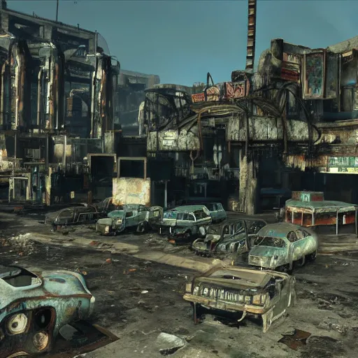 Prompt: mecca in ruins post - nuclear war in fallout 4, in game screenshot