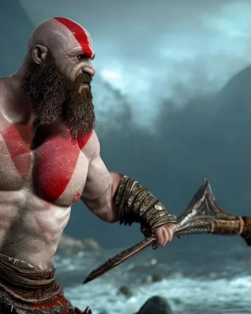 Prompt: kratos as a cod fish, god of war, gameplay screenshot, 4 k,
