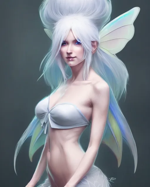 Prompt: character concept art of a white haired young gorgeous female fairy mage | | distinct - fine, key visual, realistic shaded perfect face, fine details by stanley artgerm lau, wlop, rossdraws, james jean, andrei riabovitchev, marc simonetti, sakimichan, and jakub rebelka, trending on artstation