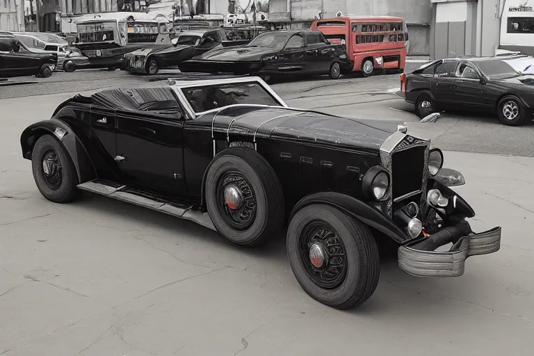 Image similar to cyberpunk version of a 1 9 3 0 cadillac v 1 6