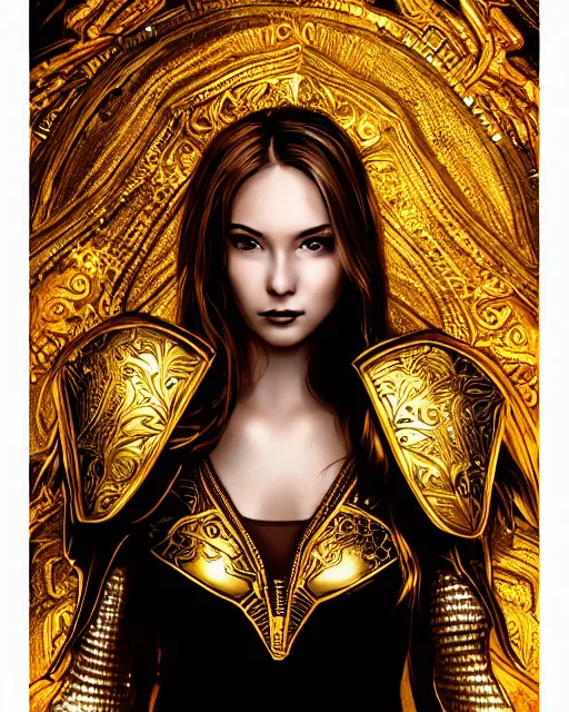 Prompt: comic book style portrait of woman in shining golden armor, high production value, intricate details, high resolution, hdr, high definition, masterpiece, realistic, ultrarealistic, highly detailed, hd, sharp focus, non blurry, sharp, smooth