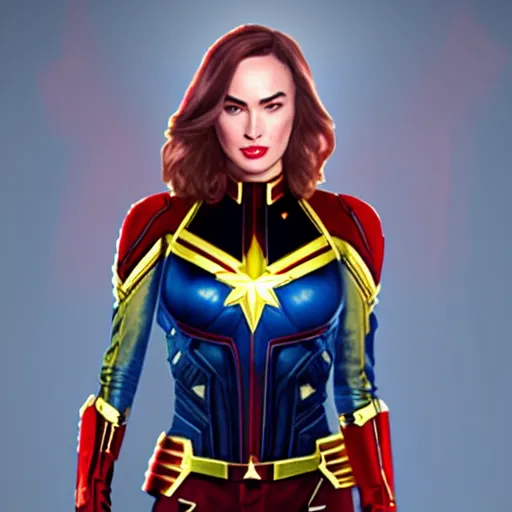 Image similar to Megan Fox as Captain Marvel, 4k, artstation, cgsociety, award-winning, masterpiece, stunning, beautiful, glorious, powerful, fantasy art