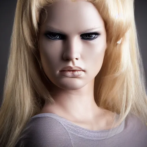 Image similar to very pretty blond borg queen, moody lighting, shallow depth of field,