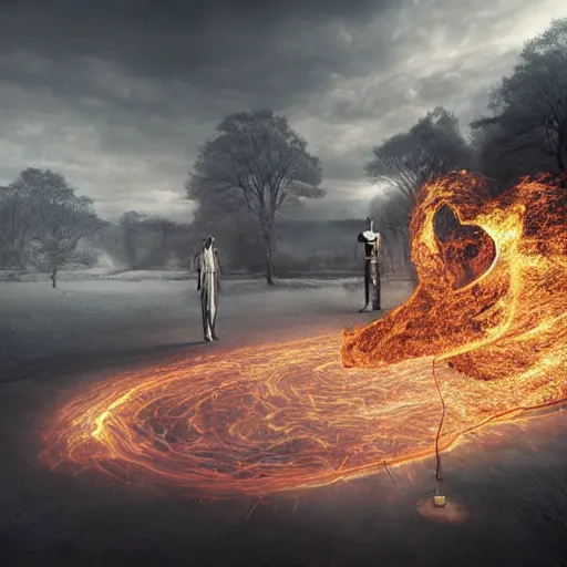 Prompt: extremely realistic Pulsing elemental Middle orders Dominions Virtues figure infused with coalesced crystalline fire by Erik Johansson, perfect light
