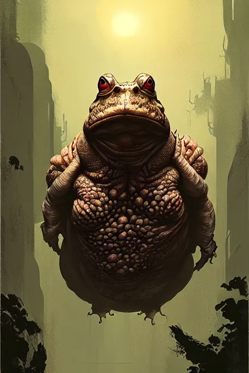 Image similar to greg rutkowski poster. giant gross toad