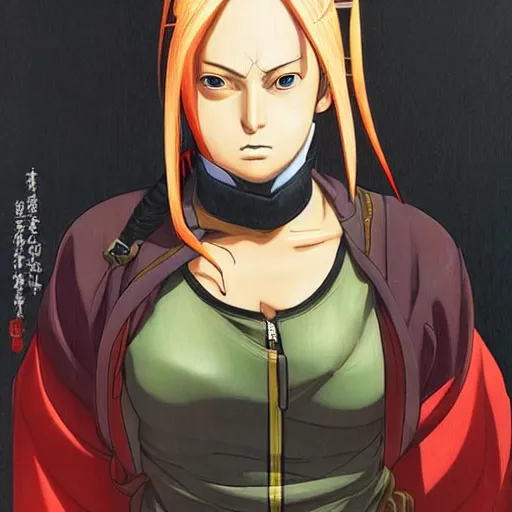 Image similar to prompt : stealthy rogue adventure character who is tsunade from naruto portrait soft light painted by james jean and katsuhiro otomo and erik jones, inspired by akira anime, smooth face feature, intricate oil painting, high detail illustration, sharp high detail, manga and anime 1 9 9 9